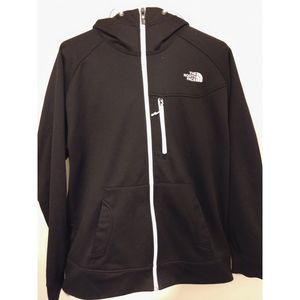 Men's North face Black Medium Full Zippered Hoodie with zippered front pocket.